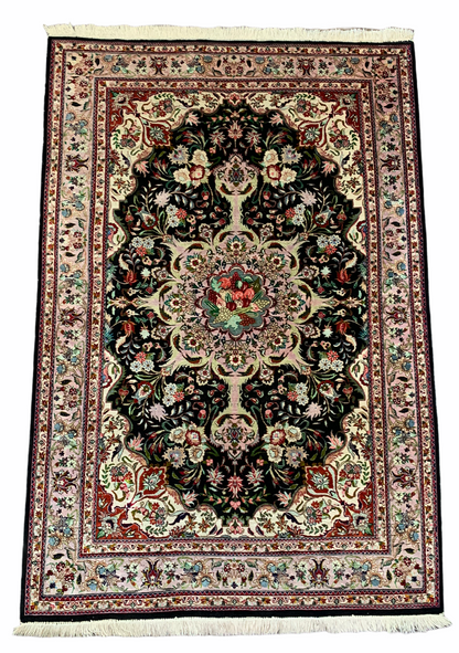 Persian Qom silk rug with fruits