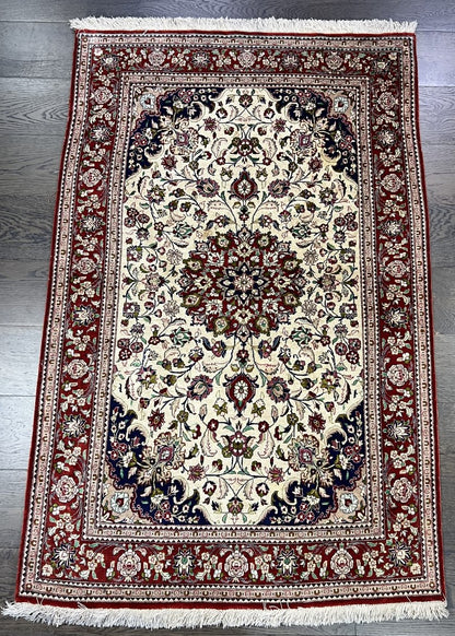 Wonderful vintage decorative Persian qom silk rug. - Hakiemie Rug Gallery