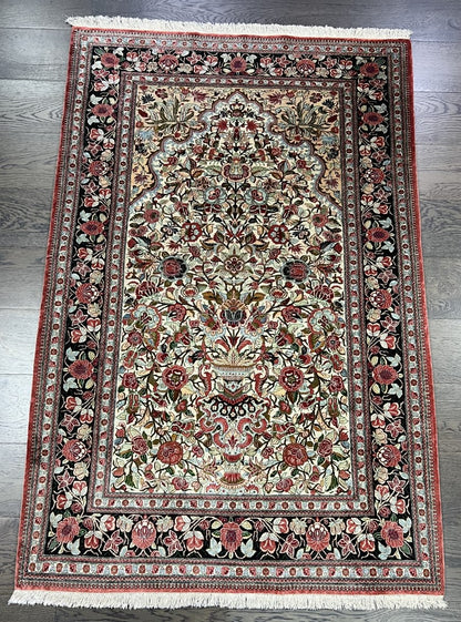 Amazing vintage decorative Qom silk rug - Hakiemie Rug Gallery