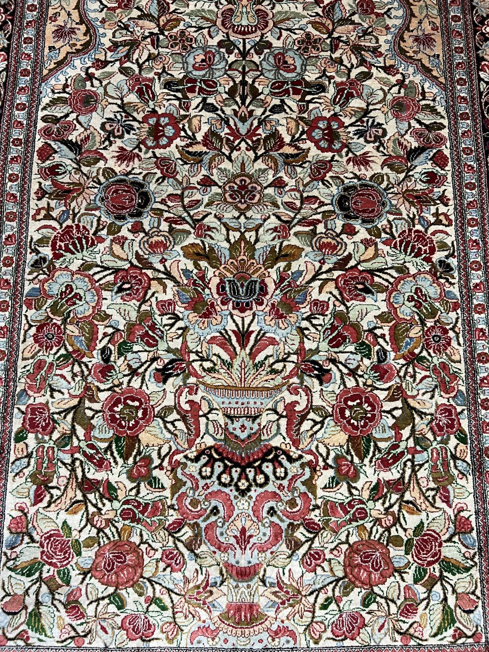 Amazing vintage decorative Qom silk rug